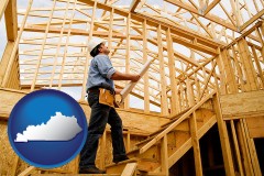 kentucky map icon and a custom home builder reviewing construction plans