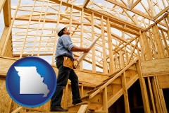 missouri map icon and a custom home builder reviewing construction plans