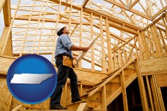 tennessee map icon and a custom home builder reviewing construction plans